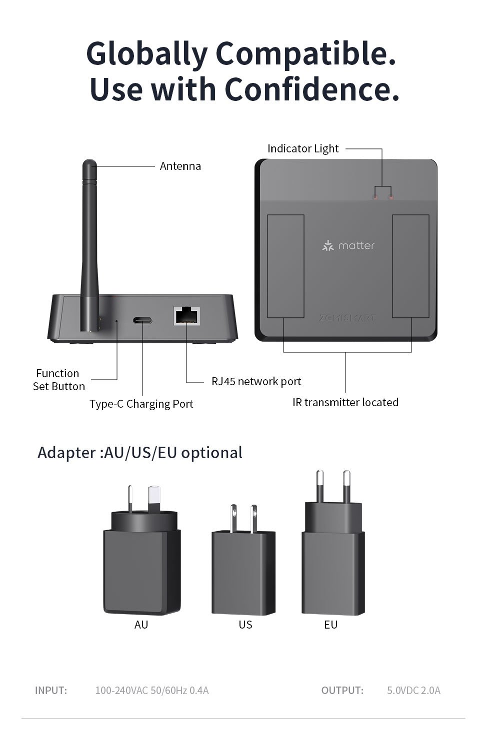 Trung tâm Hub Zigbee M1 Pro tương thích Matter Apple Homekit các cổng kết nối